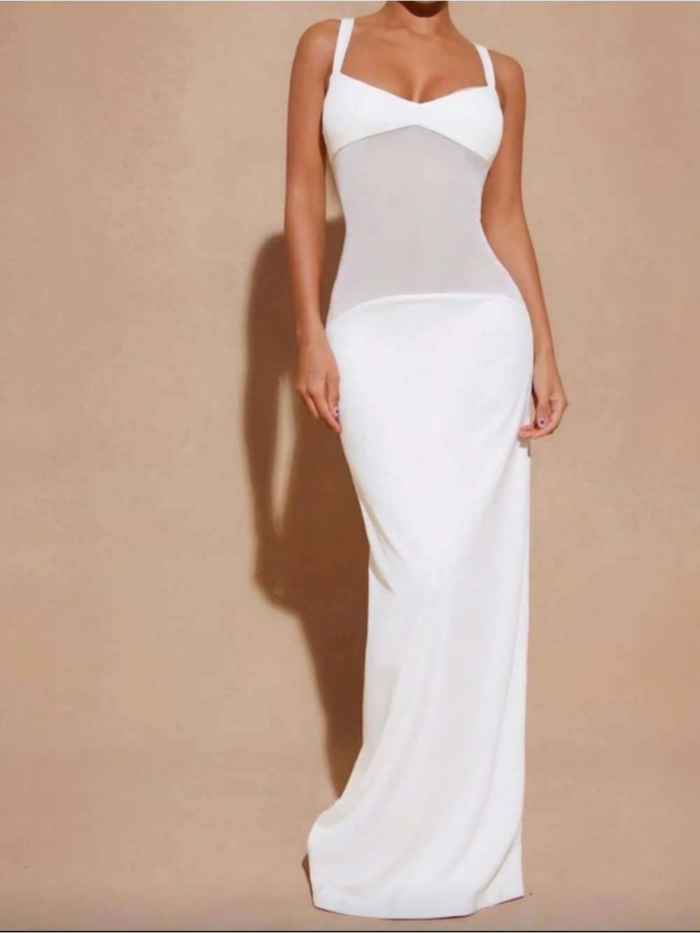 Women's White Bodycon Maxi Dress - Elegant Strappy Evening Gown